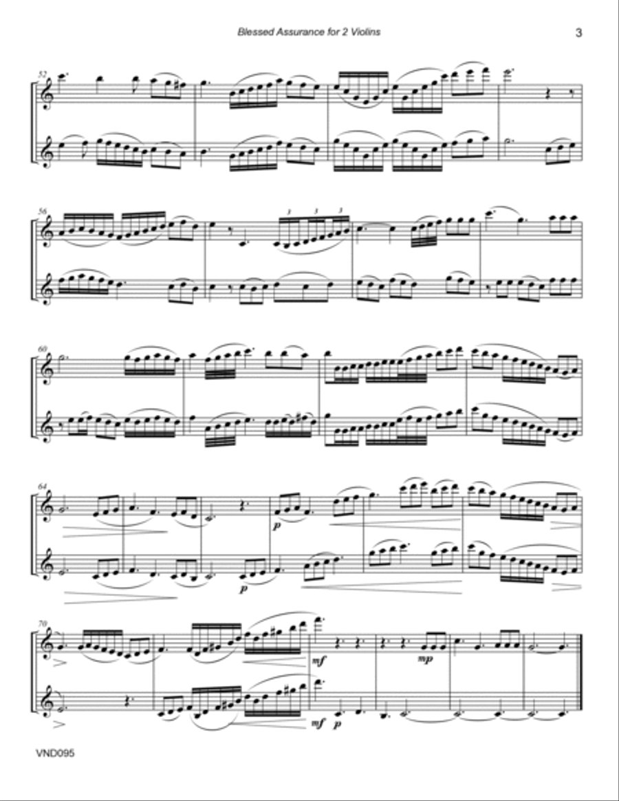 BLESSED ASSURANCE - VIOLIN DUET (unaccompanied) - Grade 4+ String Duet scores gallery preview page 3