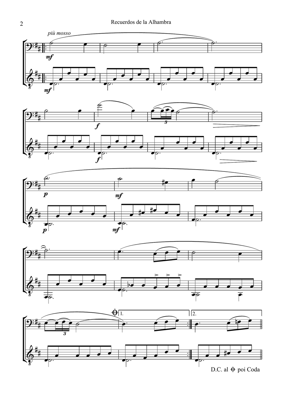 Recuerdos de la Alhambra for cello and guitar Recuerdos de la Alhambra for cello and guitar String Duet scores gallery preview page 3