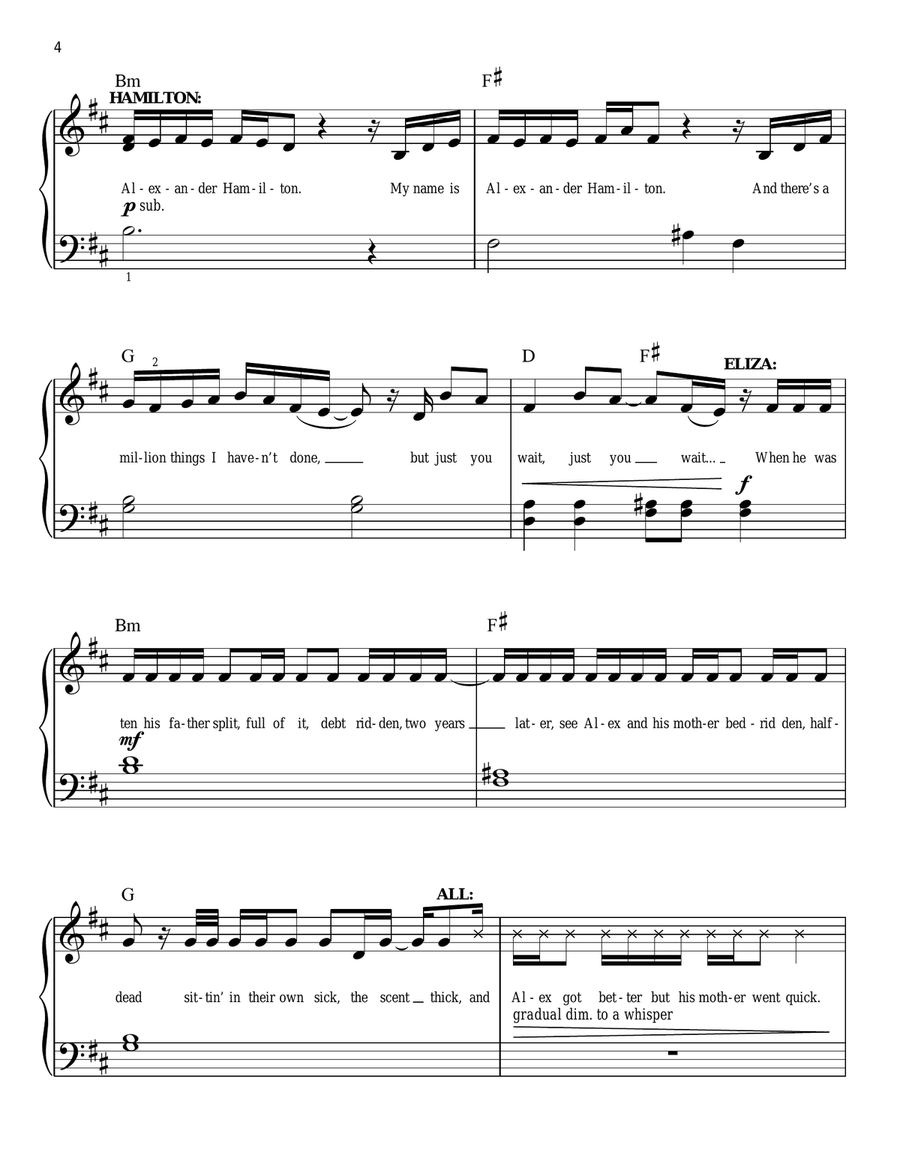 Alexander hamilton shop song piano