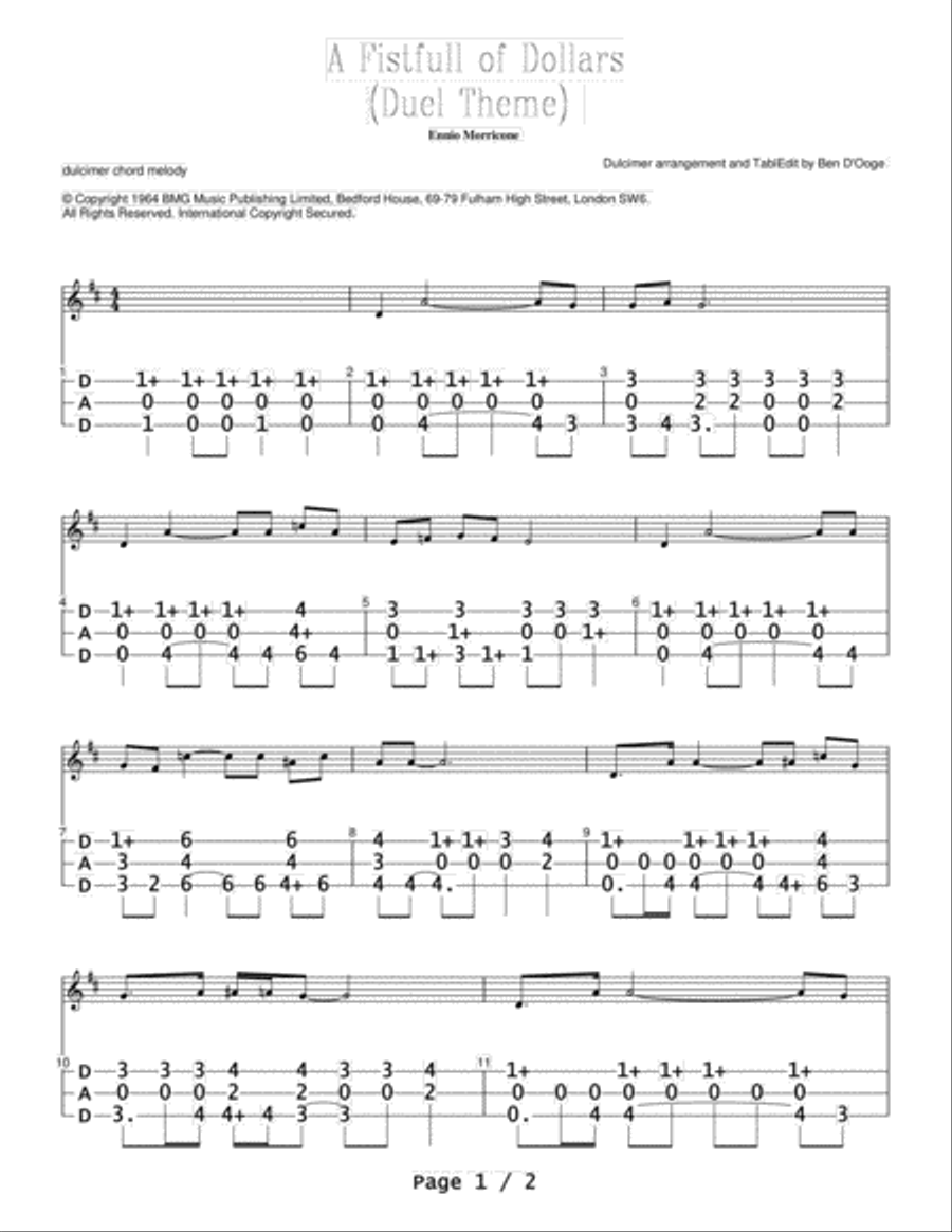 A Fistful Of Dollars Dulcimer scores gallery preview page 1