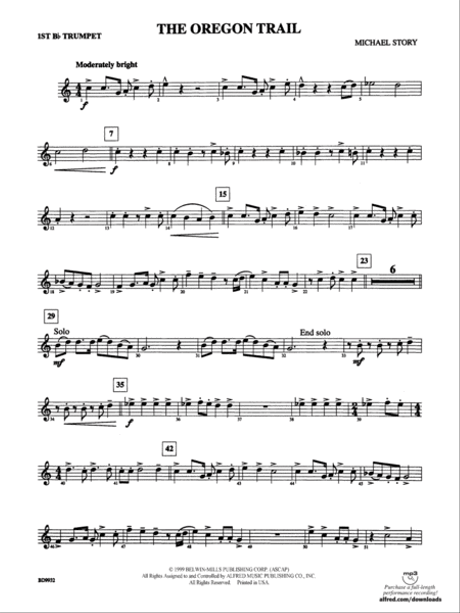 The Oregon Trail: 1st B-flat Trumpet Concert Band scores gallery preview page 1