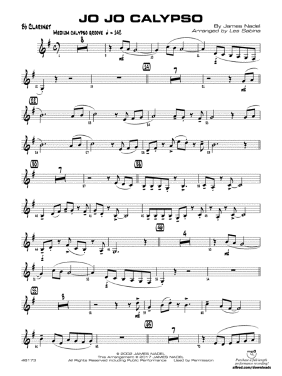 Jo Jo Calypso: 1st B-flat Clarinet Jazz Ensemble scores gallery preview page 1