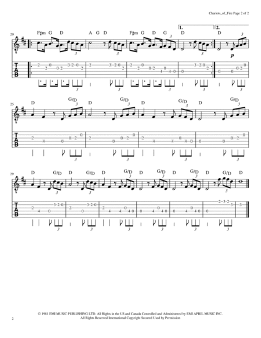 Chariots Of Fire Guitar Tablature scores gallery preview page 2