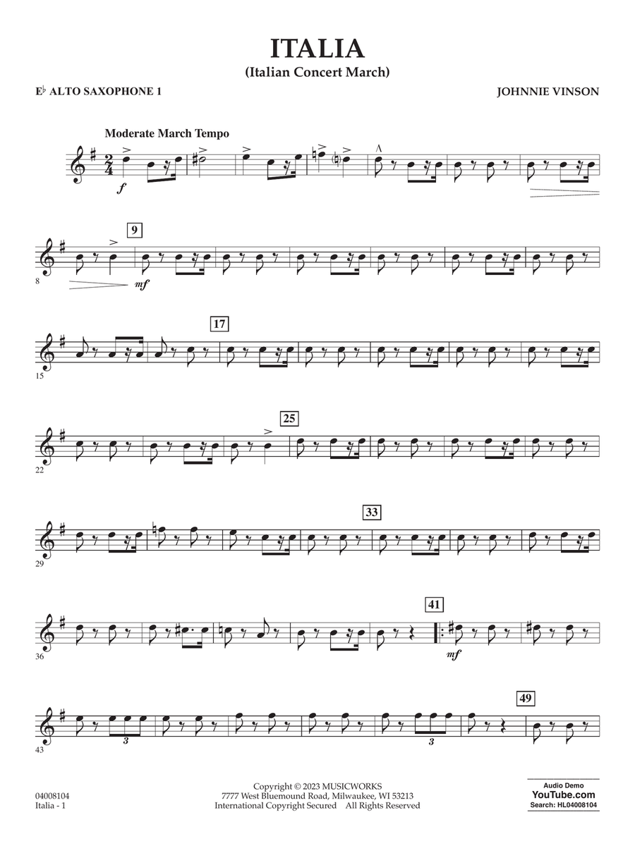 Italia (Italian Concert March) - Alto Sax 1 Concert Band scores gallery preview page 1