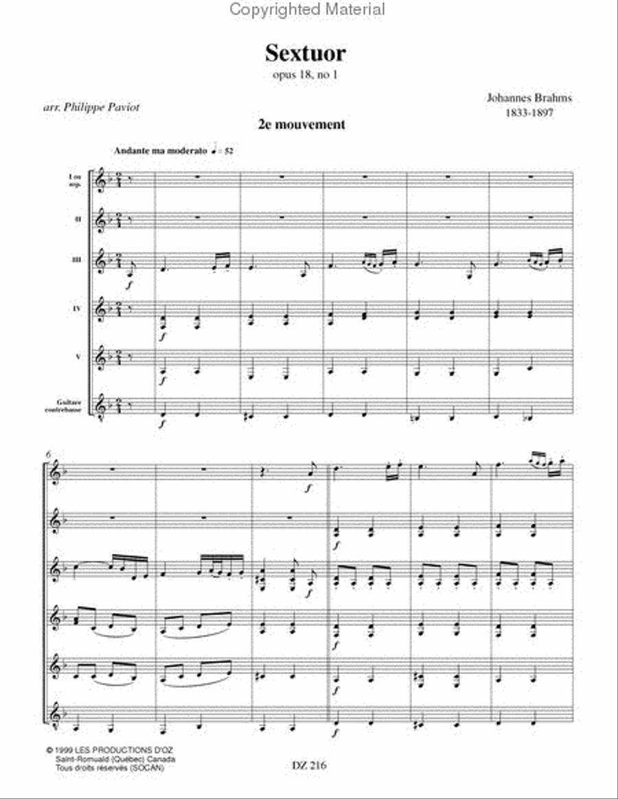 Sextuor, opus 18, no 1 (2e mouv.) Guitar Ensemble scores gallery preview page 2