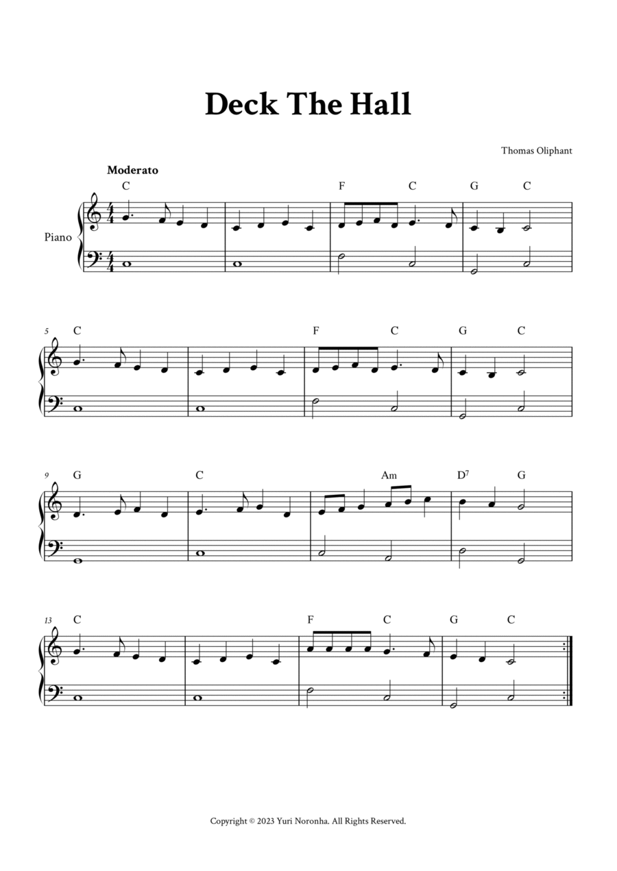 Deck The Hall - Easy Piano in C (with Chords) Easy Piano scores gallery preview page 1