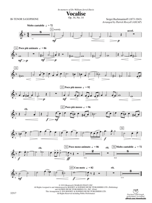 Vocalise, Op. 34, No. 14: B-flat Tenor Saxophone