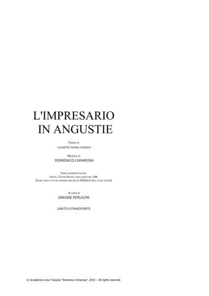 L'Impresario in Angustie [1786 Naples Version] - Vocal Score