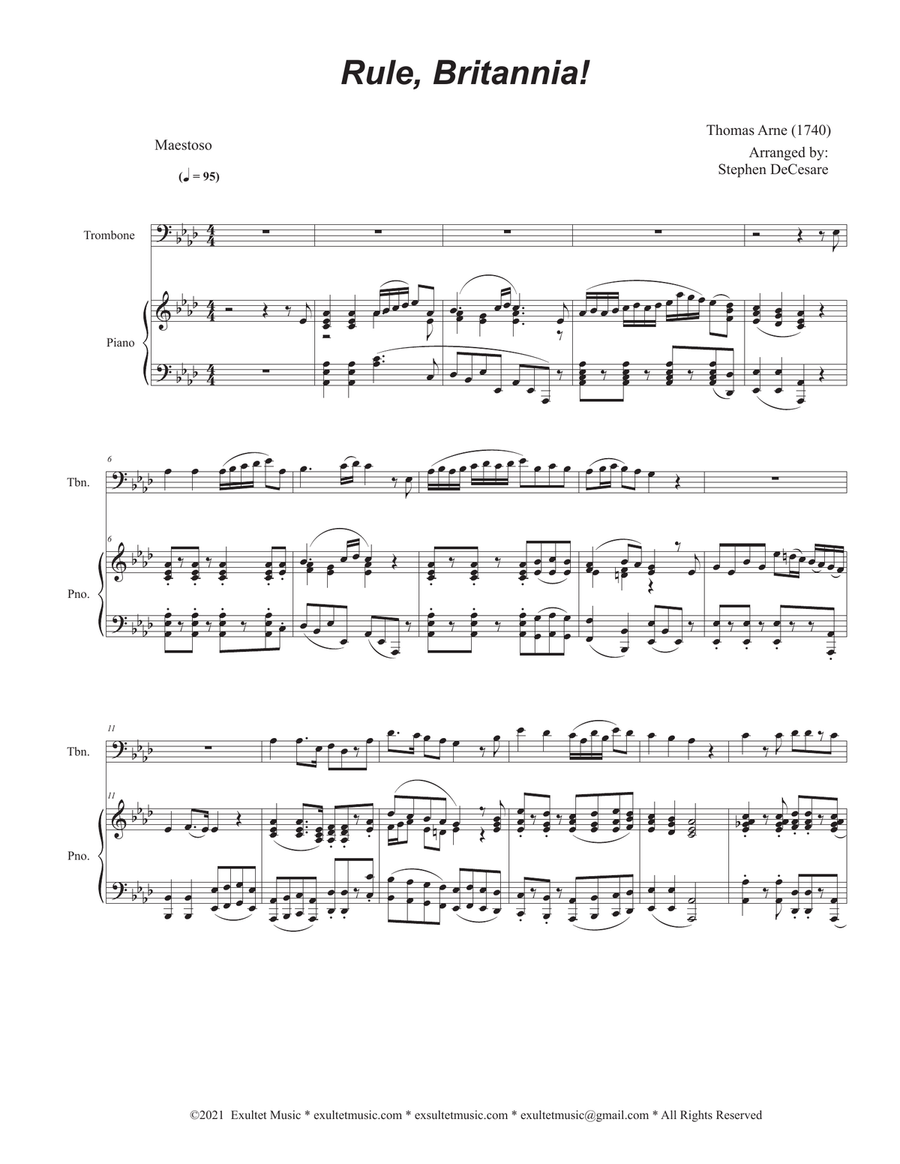 Rule, Britannia! (Trombone solo and Piano) Piano scores gallery preview page 1