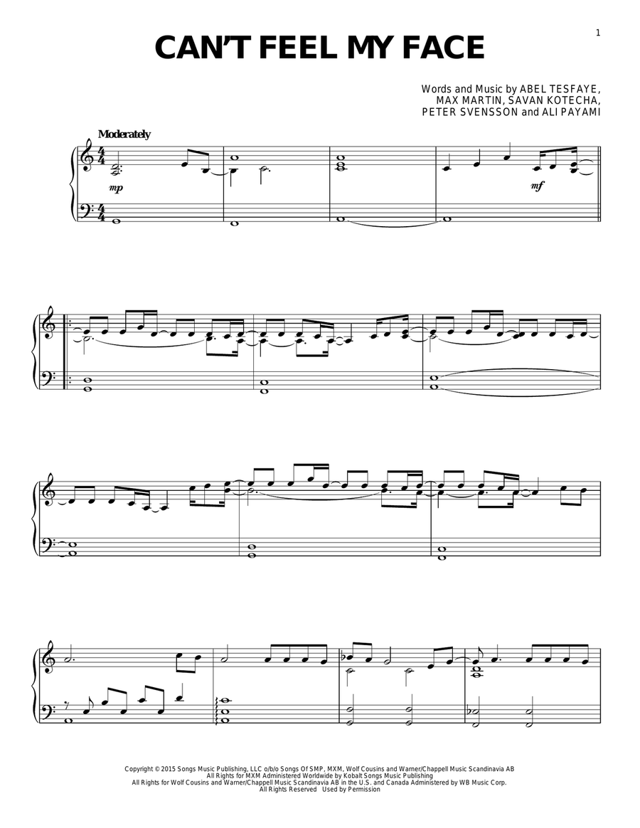 Can't Feel My Face Piano Solo scores gallery preview page 1