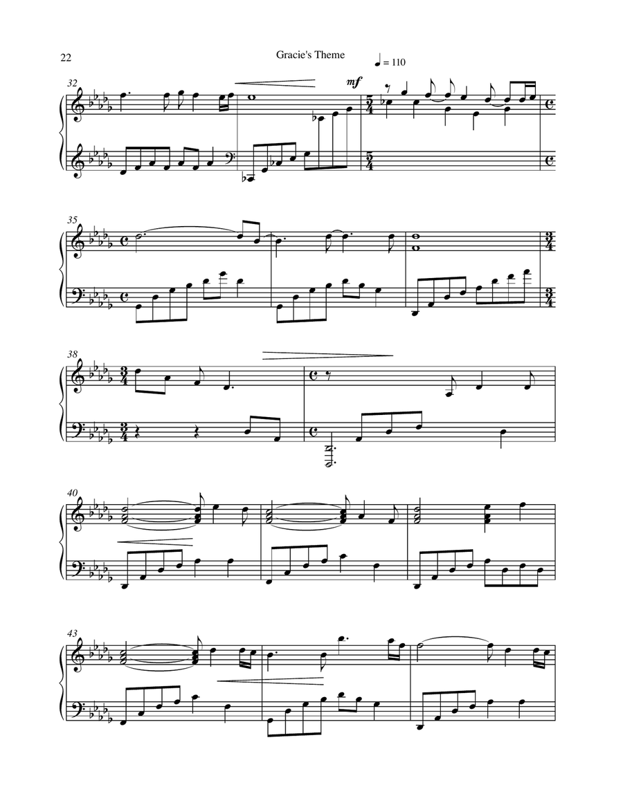 Gracie's Theme Piano Solo scores gallery preview page 3