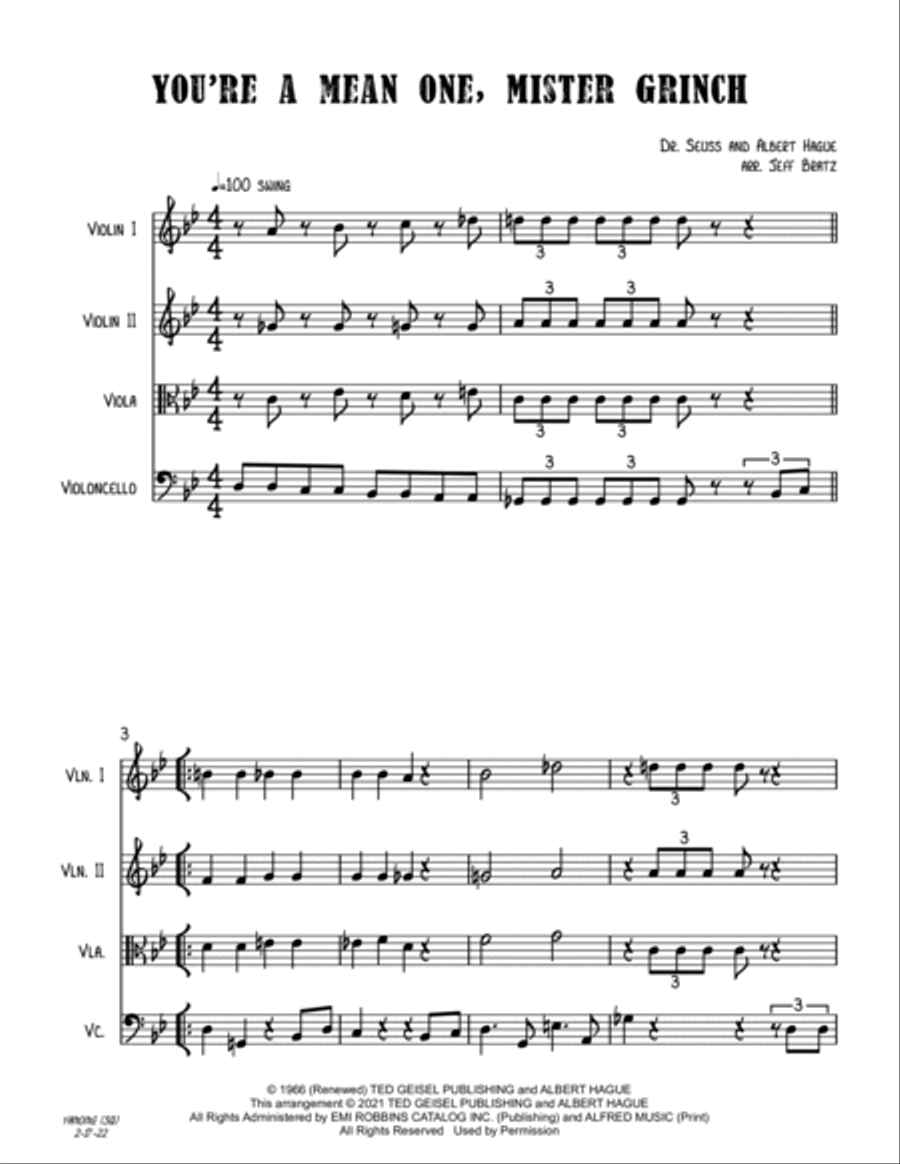 You're A Mean One, Mr. Grinch String Quartet scores gallery preview page 2