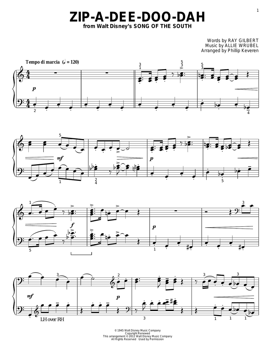 Zip-A-Dee-Doo-Dah (from Song Of The South) [Classical version] (arr. Phillip Keveren) Piano Solo scores gallery preview page 1
