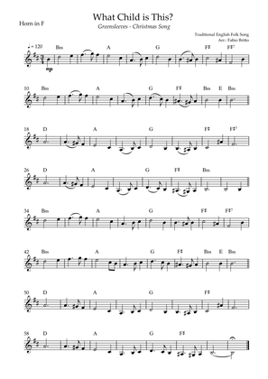 What Child is This? - Greensleeves (Christmas Song) for Horn in F Solo with Chords