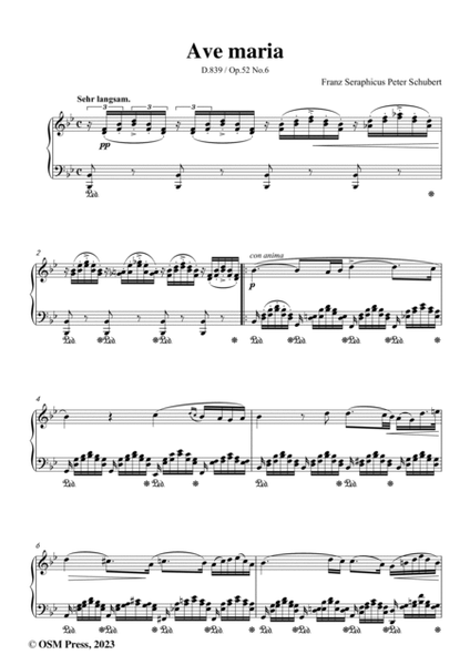 Schubert-Ave maria,D.839(Op.52 No.6),in B flat Major image number null