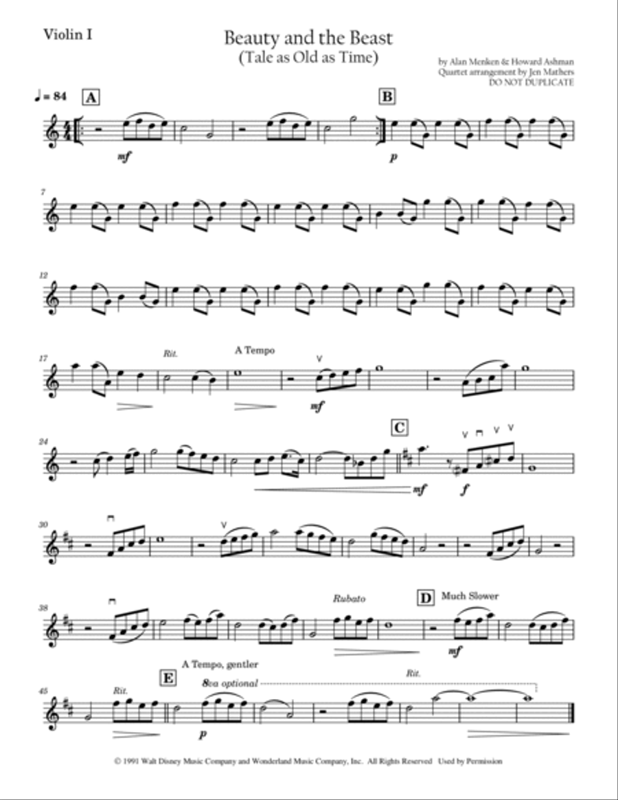 Beauty And The Beast String Quartet scores gallery preview page 4