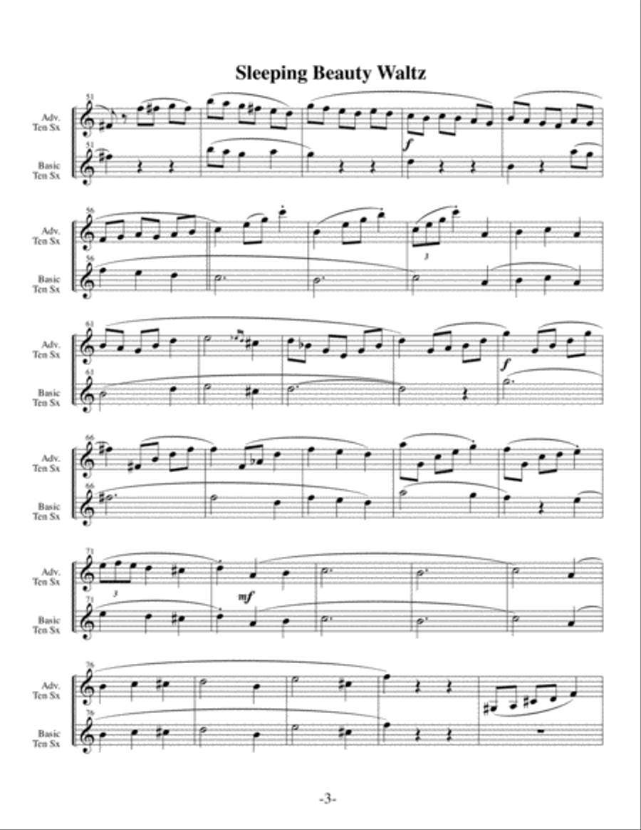 Sleeping Beauty Waltz (Arrangements Level 2+ thru 5 for TENOR SAX + Written Acc) Tenor Saxophone scores gallery preview page 4