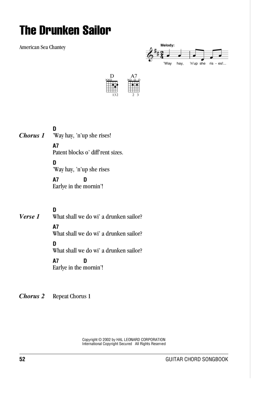 What Shall We Do With The Drunken Sailor Easy Guitar scores gallery preview page 1