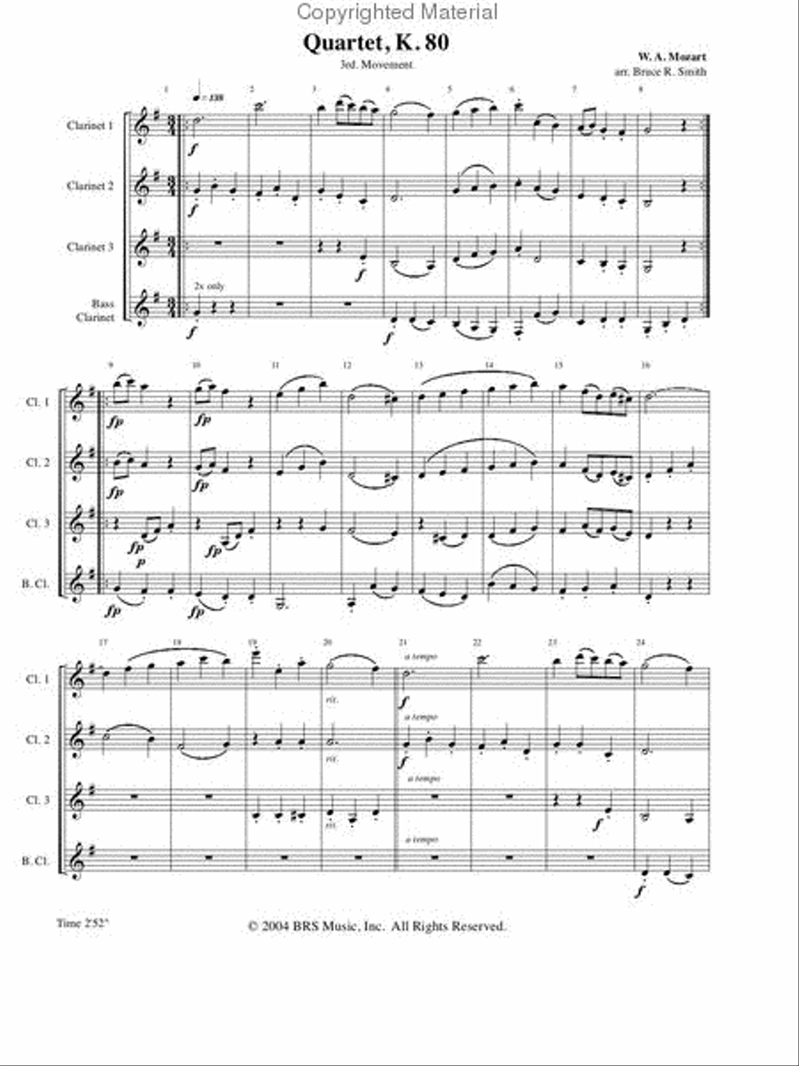 Quartet, K. 80 Quartet, K. 80 Clarinet Quartet scores gallery preview page 3