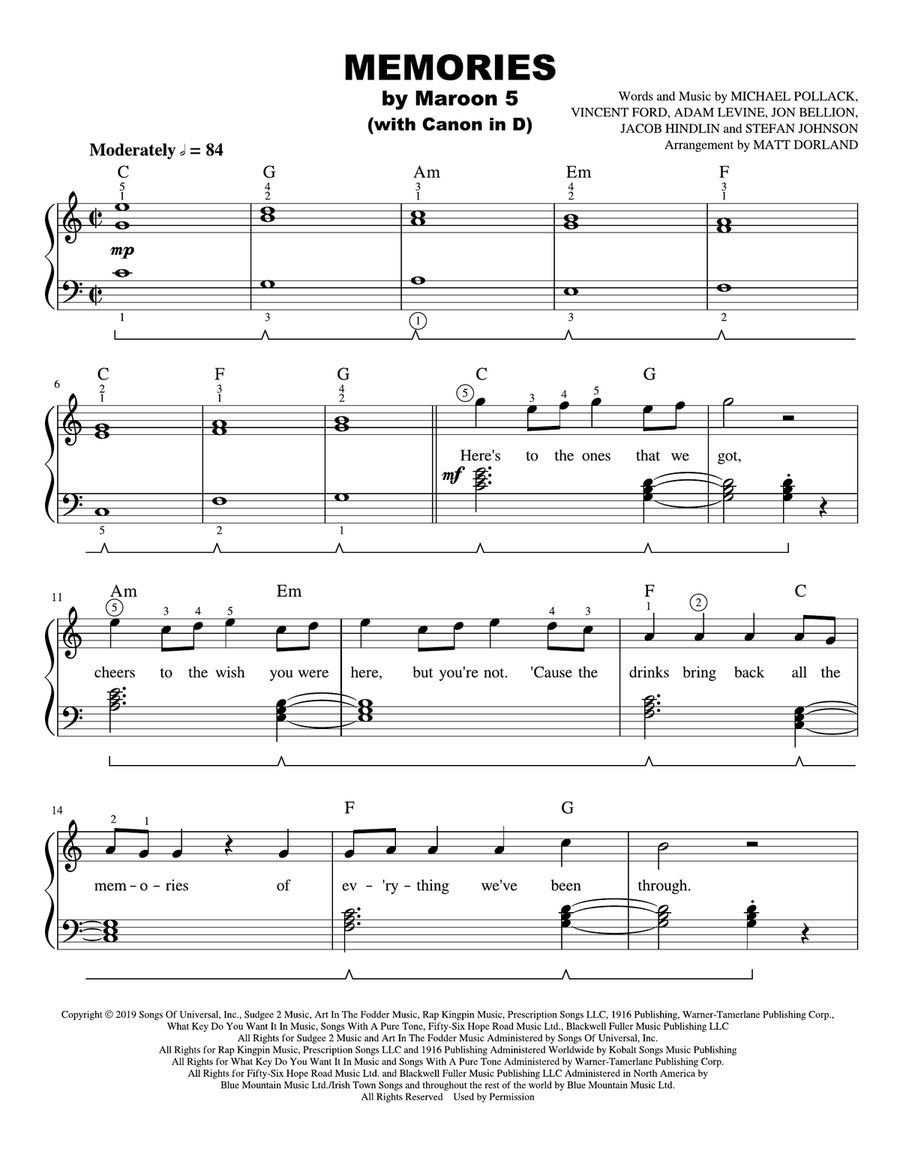 Memories Easy Piano scores gallery preview page 1