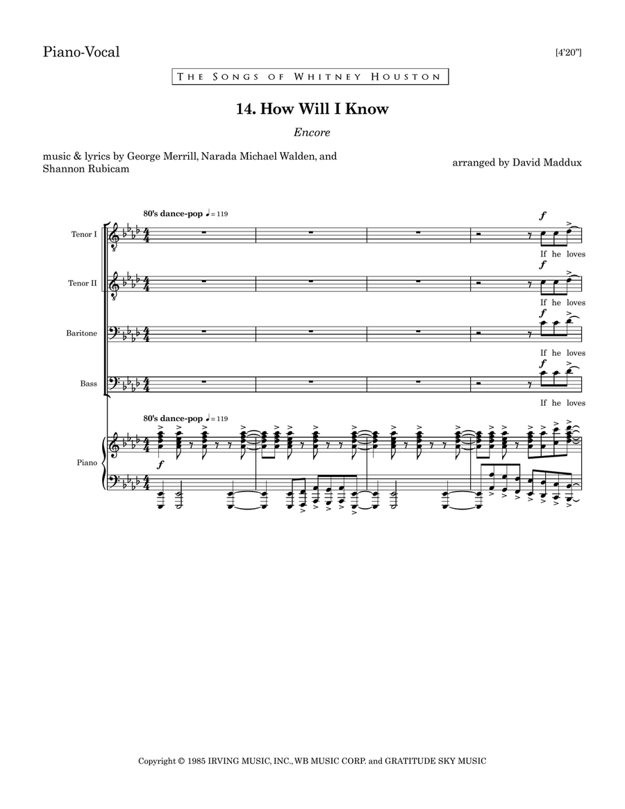How Will I Know How Will I Know TTBB scores gallery preview page 1