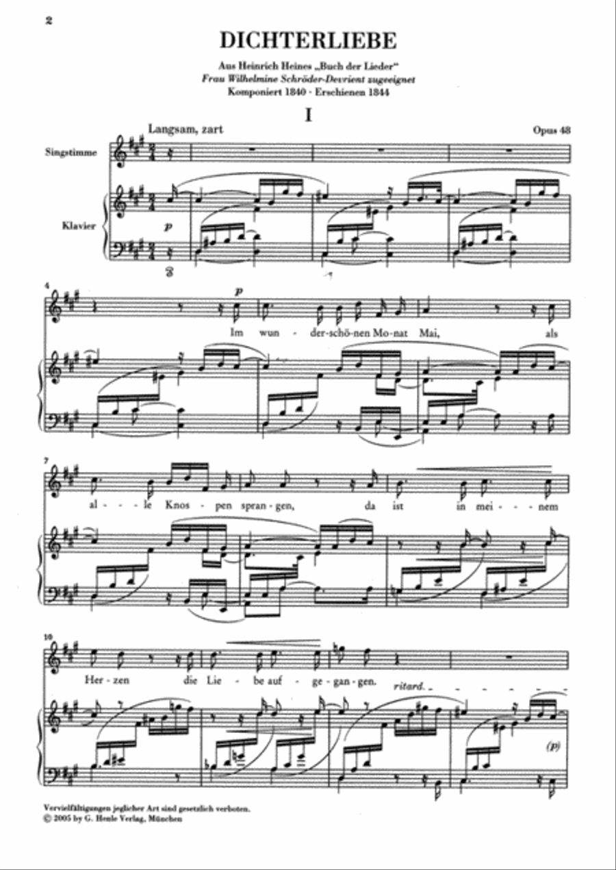 Dichterliebe for Voice and Piano, Op. 48