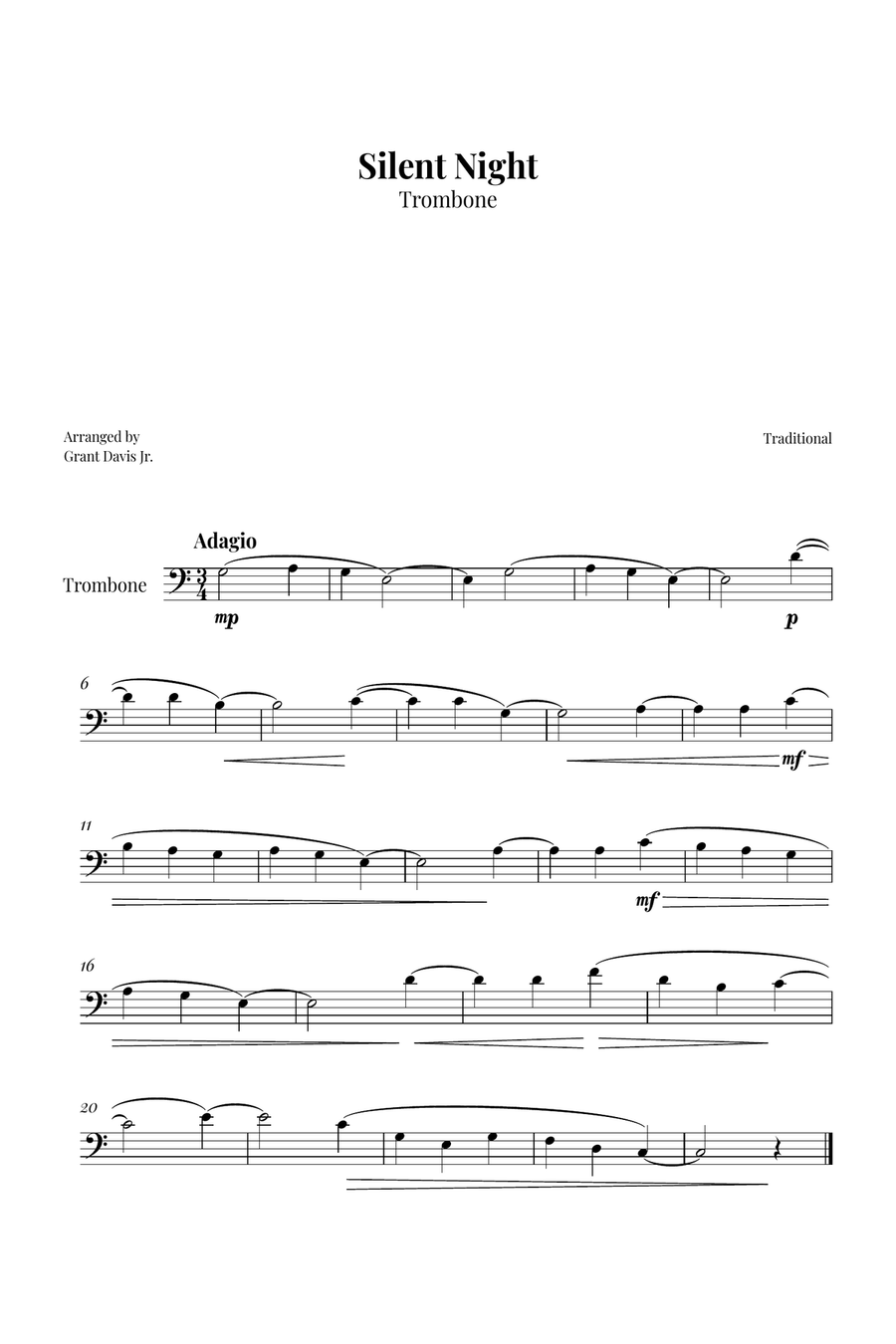 Silent Night Trombone Solo scores gallery preview page 1