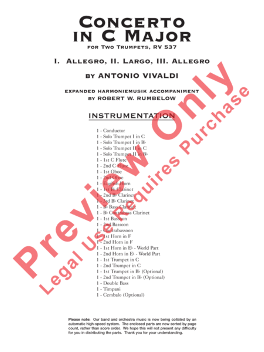 Concerto in C Major for Two Trumpets (I. Allegro, II. Largo, III. Allegro) Concert Band scores gallery preview page 2