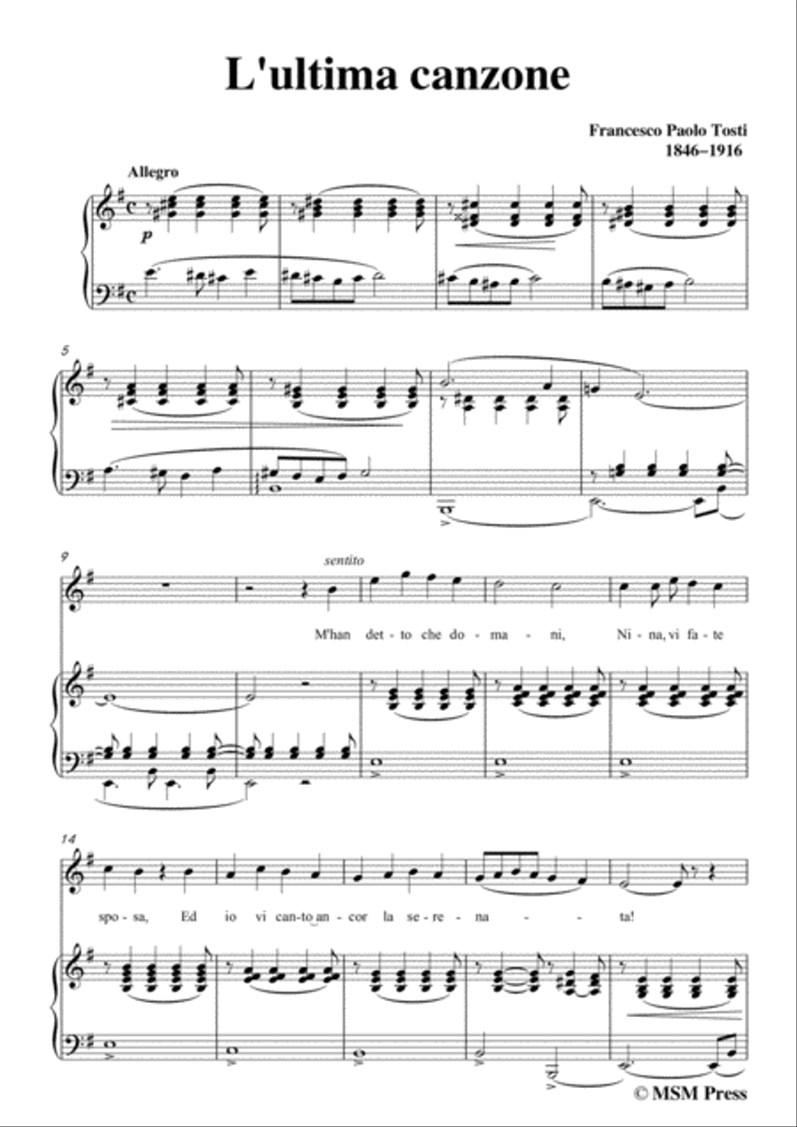 Tosti-L'ultima canzone in e minor,for Voice and Piano Voice Solo scores gallery preview page 3