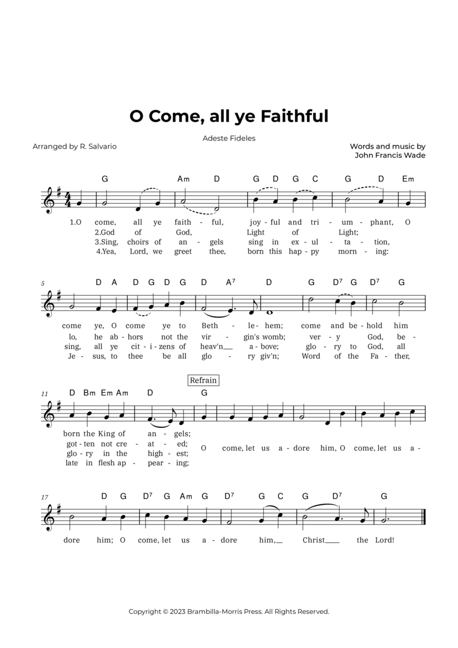 O Come, all ye Faithful - Adeste Fideles (Key of G Major) Piano scores gallery preview page 1