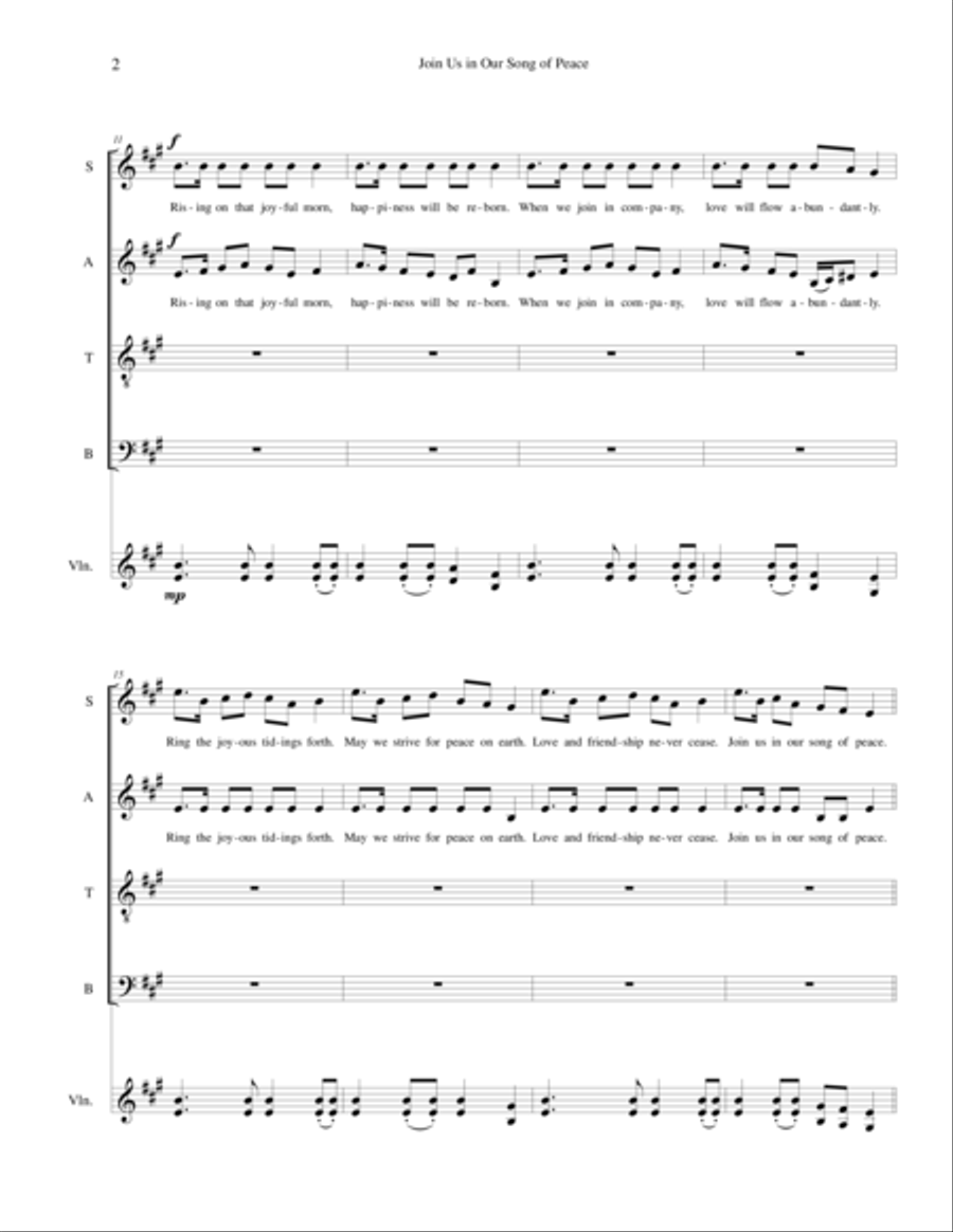 Join Us in Our Song of Peace - SATB with violin accompaniment 4-Part scores gallery preview page 2