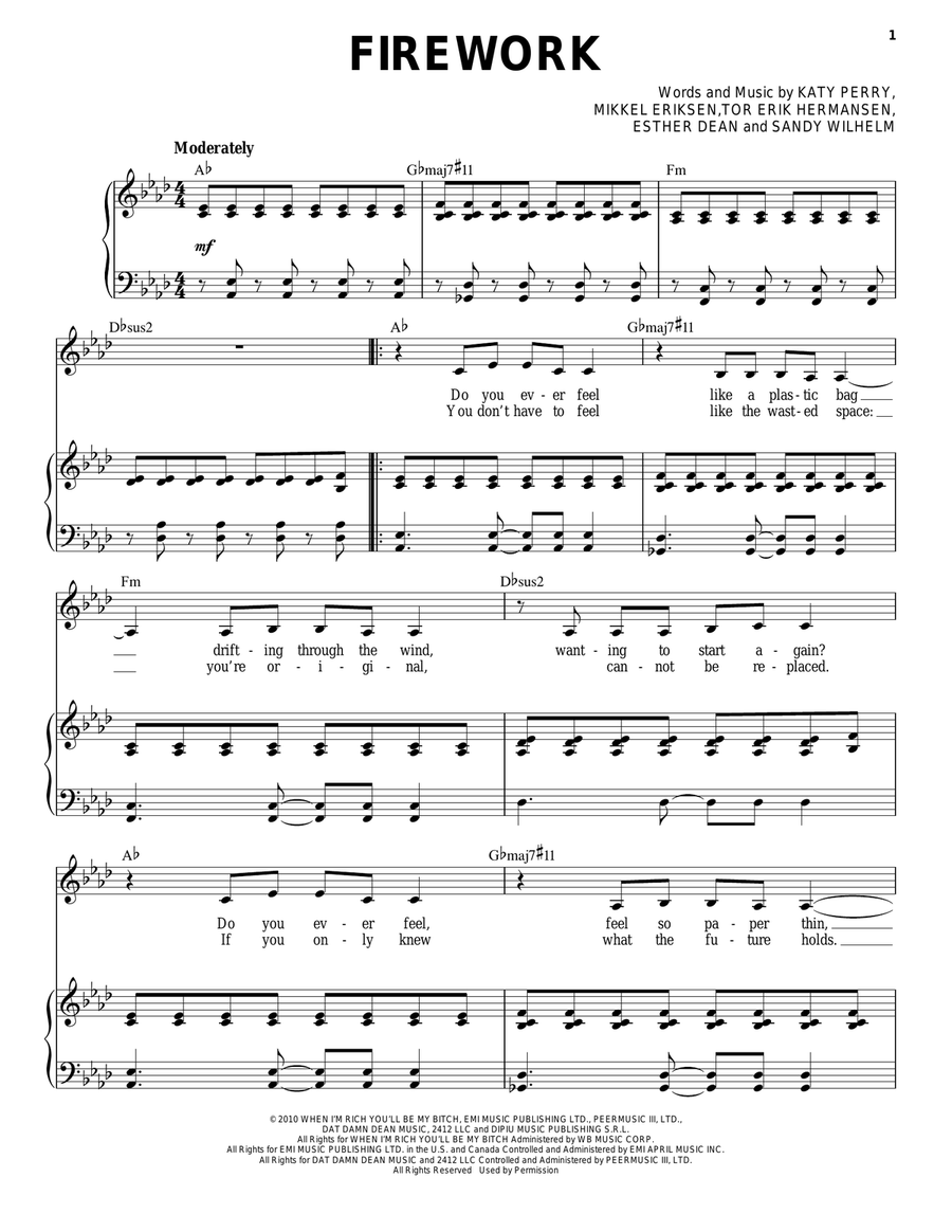 Firework Firework Piano, Vocal scores gallery preview page 1