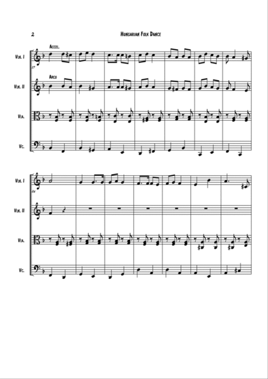 Hungarian Folk Song Hungarian Folk Song String Quartet scores gallery preview page 2