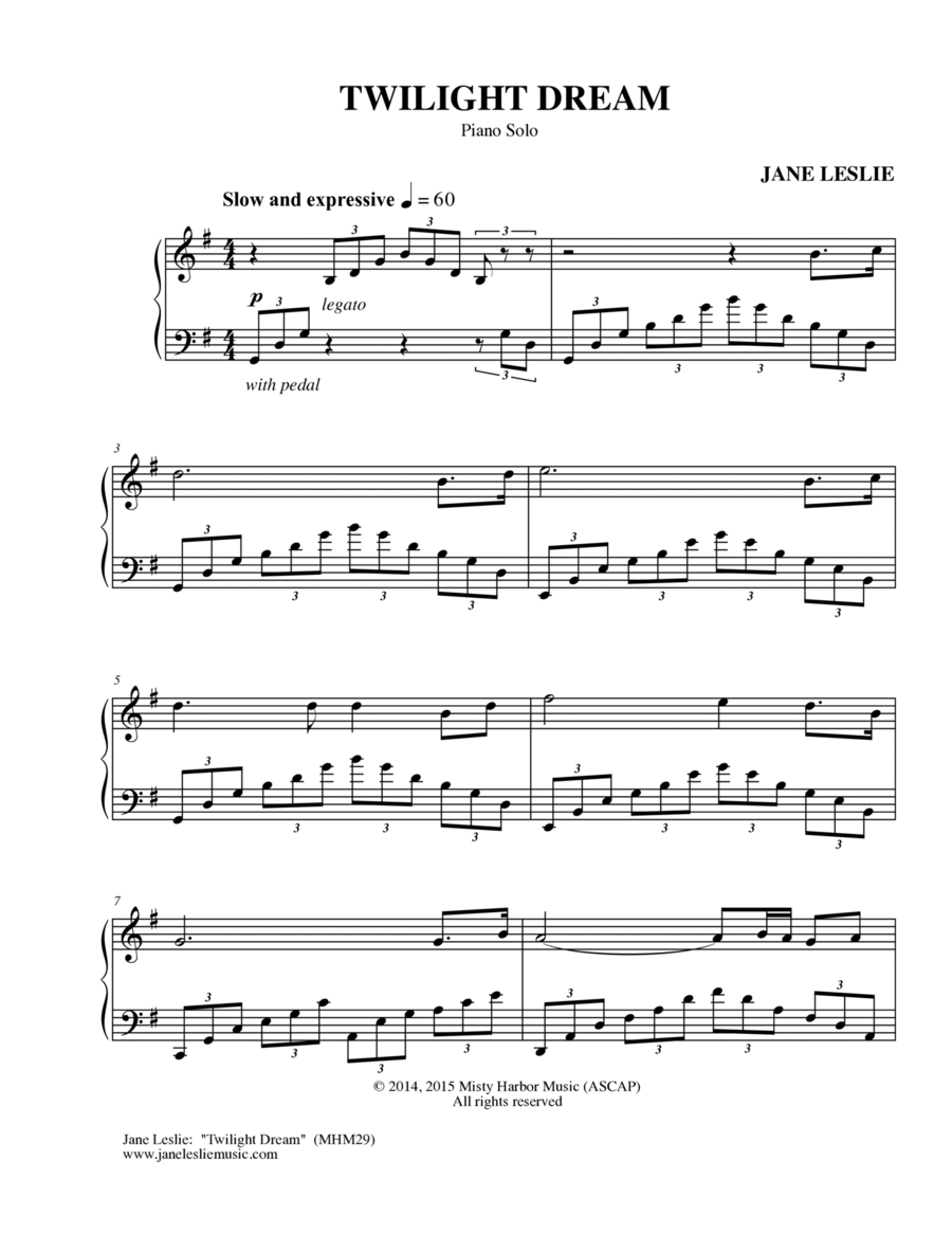 TWILIGHT DREAM - piano solo by Jane Leslie Piano Solo scores gallery preview page 1