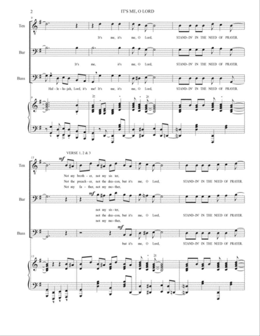 Standing in the Need of Prayer (It's Me, O Lord) TTBB scores gallery preview page 2