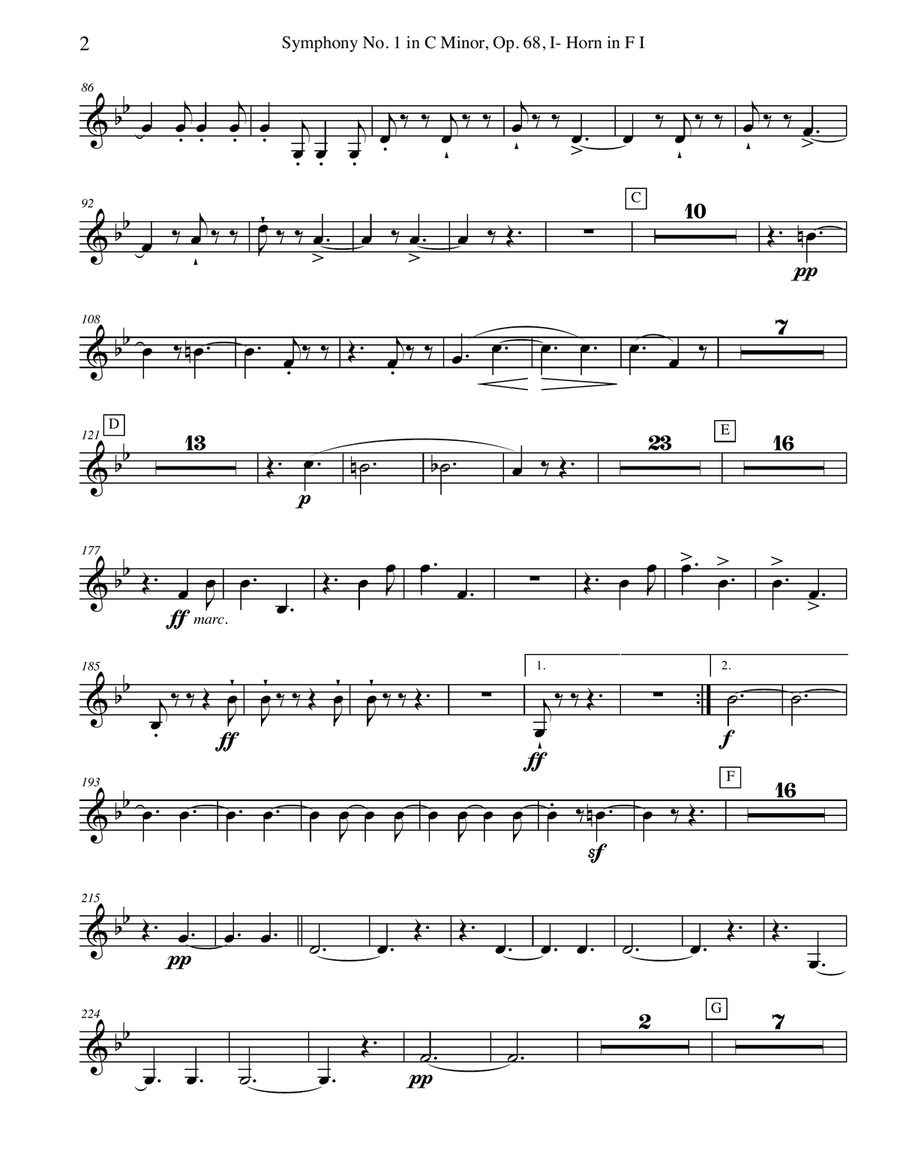 Brahms Symphony No. 1, Movement I - Horn in F 1 (Transposed Part), Op. 68 Horn Solo scores gallery preview page 2