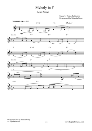 Melody in F by Rubinstein - Lead Sheet