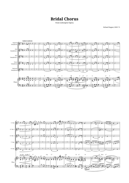 Bridal Chorus by Wagner for Sax Quintet and Piano with Chords image number null