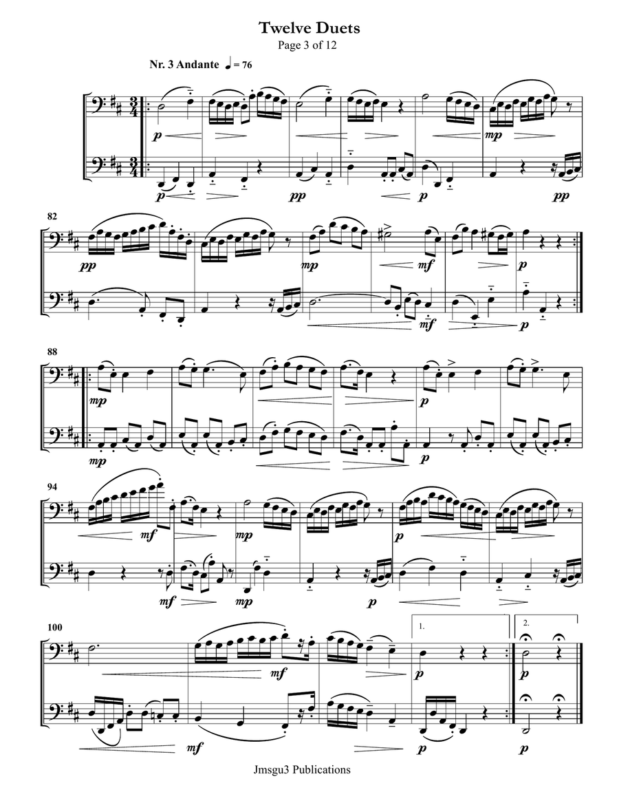 Mozart: Twelve Duets K. 487 for Bassoon Duo Woodwind Duet scores gallery preview page 3
