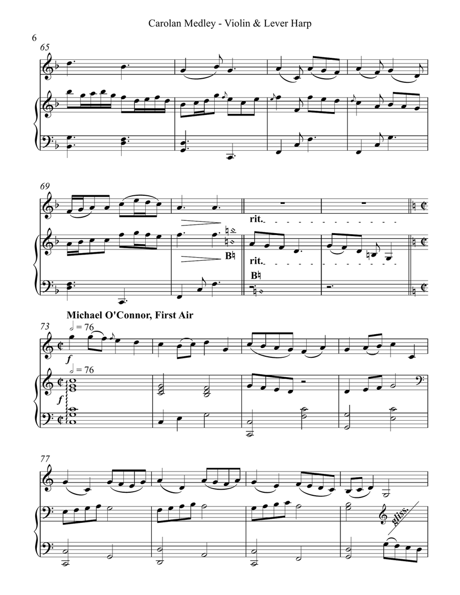 Carolan Medley, Duet for Violin and Lever Harp String Duet scores gallery preview page 6