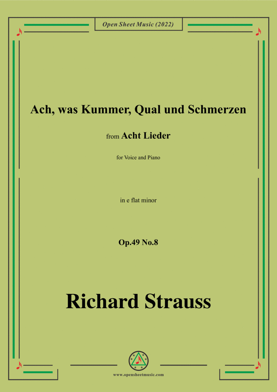 Richard Strauss-Ach,was Kummer,Qual und Schmerzen,in e flat minor Voice scores gallery preview page 1