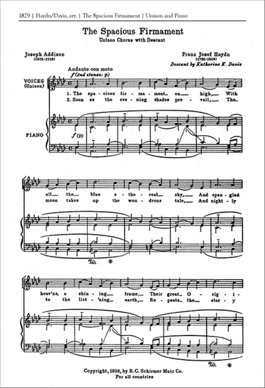 The Spacious Firmament Unison Choir scores gallery preview page 1