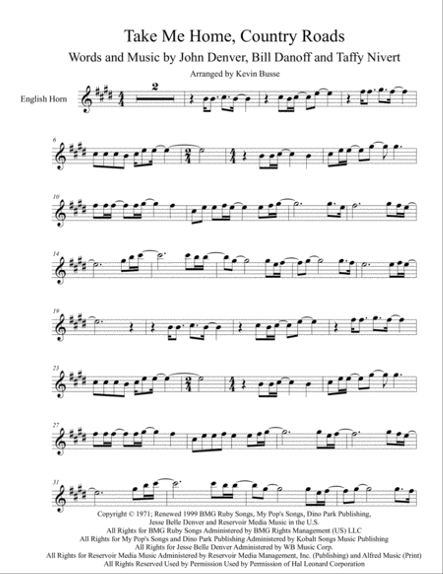 Take Me Home, Country Roads English Horn scores gallery preview page 1
