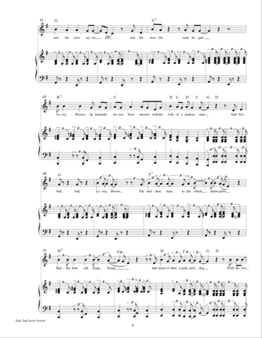 Bad, Bad Leroy Brown Piano, Vocal, Guitar scores gallery preview page 6