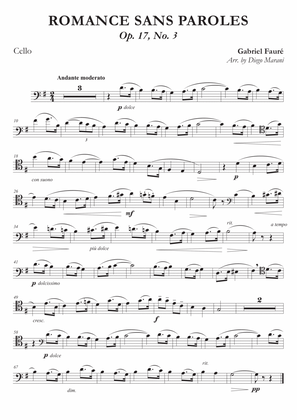 Romances Sans Paroles Op. 17, No. 3 for Cello and Piano