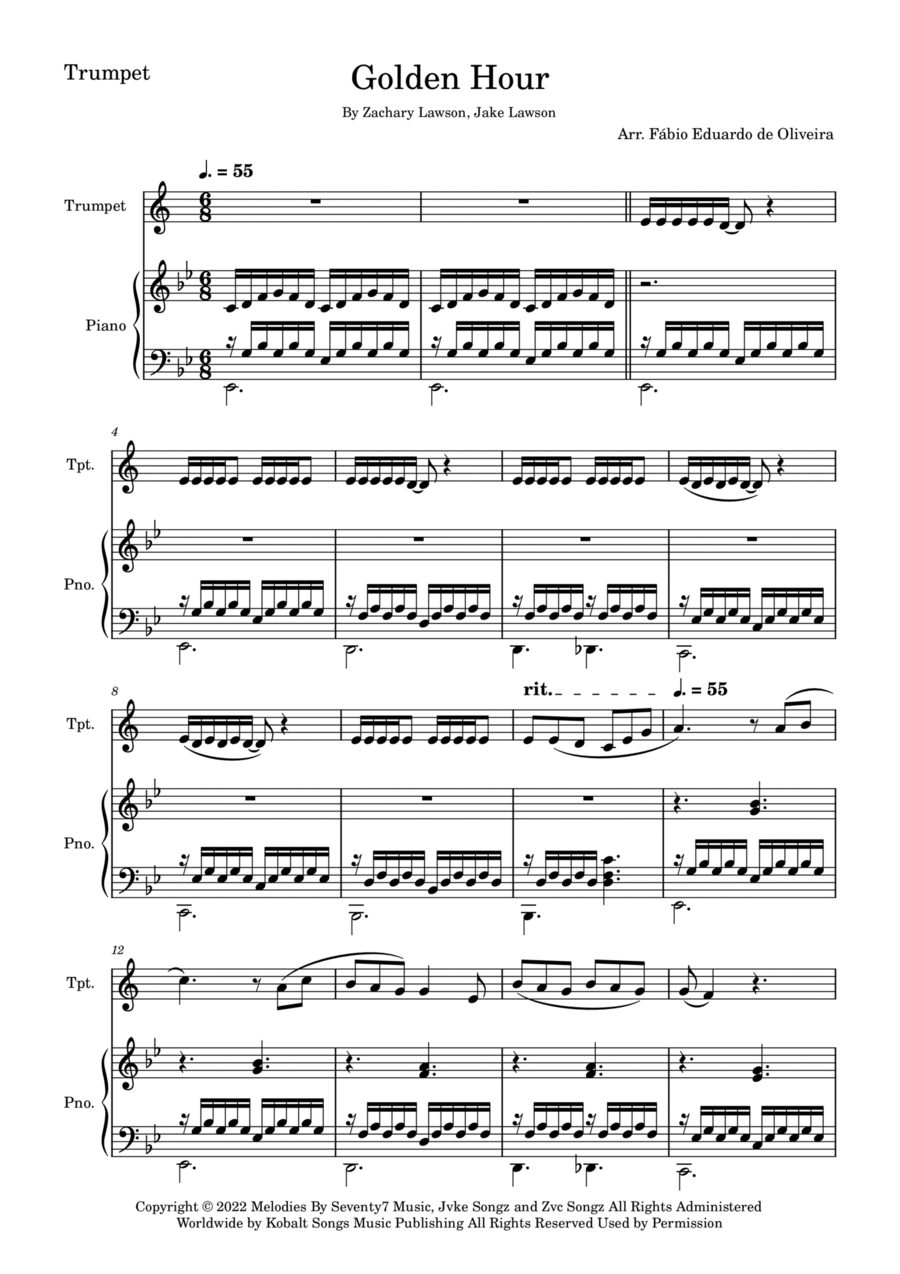 Golden Hour B-Flat Trumpet scores gallery preview page 1