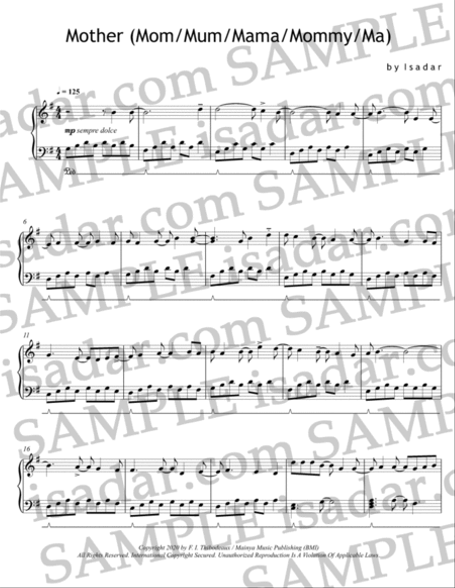 Mother (Mom / Mum / Mama / Mommy / Ma) Piano Solo scores gallery preview page 3