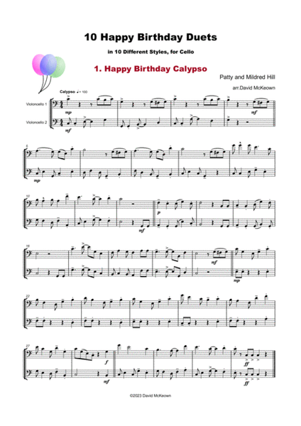 10 Happy Birthday Duets, (in 10 Different Styles), for Cello