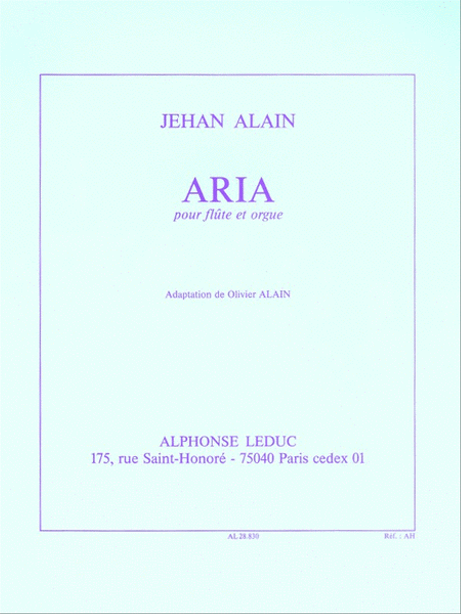 Aria, Adaption For Flute And Organ By Olivier Alain Flute Solo scores gallery preview page 1