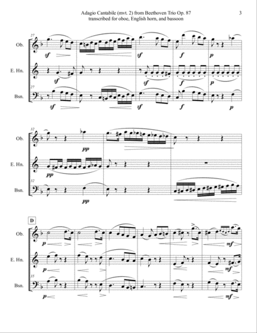 Adagio cantabile (mvt. 2) from Beethoven Trio in C Major, Op. 87, for Oboe, English horn, and Bassoo Woodwind Trio scores gallery preview page 5